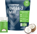 Coromega MAX 2400mg Omega-3 ribje olje + vitamin D Squeeze Packets, divji, brez ribjega okusa - 3X boljša absorpcija kot mehčalci, podpira zdravje možganov in srca (30 strežnice, Coconut Bliss)
