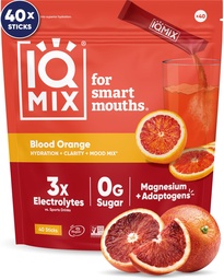 IQMIX Hidracija Elektrolitni prašek – 4-v-1 Formula za hidracijo, mentalno jasnost, razpoloženje in regeneracijo – pijača brez sladkorja Miks, Keto, magnezijev L-treonat, levja griva – 40 Count Blood Orange
