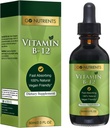 Go Nutrients Vitamin B12 Podjezični Metilkobalamin – B-12 Tekoči kapljice 3000mcg, Organic Raspberry Flavor, Vegan – Podpira energijo, Živčno zdravje in nastajanje rdečih krvnih celic - 2oz (48 Servings)