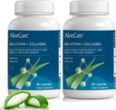 AloeCure Natural Melatonin + Kolagen z organsko Aloe Vera - Naravni dodatek za pomoč pri spanju za mirne noči - Kolagen kompleks za skupno moč, elastičnost kože, rast las in nohtov, 30 kapsul