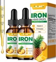 Tekoči železovi dodatki za ženske moške in otroke Multivitaminske železove kapljice s folatom, vitamin C, B6, B12, cink za anemijo, pomanjkanje železa, graditelj krvi, energija - naravni Ananasov okus, Vegan 4 Fl Oz