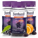 Sambucol Črna Bezgove jagode - Bezgove jagode z cinkom in vitaminom C za odrasle, Sambucus Elderberry Gumies, Imunska podpora Gumies - 30 Count, 3 Pack