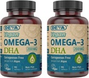 DEVA Vegan Omega-3 DHA dodatek - enkrat na dan Softgels 200 MG - Carragenan Free - želatina - neriba - Algae Oil Omega-3 Maščobne kisline - 90 Softgels (Pack po 2)