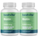 BESTVITE Biotin 5000mcg (240 vegetarijanskih kapsul) (120 x 2) - brez stearatov - brez agentov za pretok - Vegan - brez GSO - brez glutena - brez las, kože, nohtov