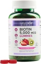 NatureWise Biotin Gumies - Podpira zdrave lase, kožo in močne nohte - Vitamin B7 5000mcg - Naravna lepota - Jagoda-Kiwi Flavor - Vegan, Non-GMO, Gluten Free - 90 Count[45 Day Supply]