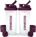 Utopija Home Shaker steklenica 2 Pakiranje - 24 Ounce Plastic Protein ali Cocktail Shaker steklenica za pred in post vadbo z Twist & Lock protein Box shranjevanje (Clear/Plum)