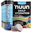 Nuun Energija Elektrolitske tablete z ginsengom, kofeinom iz ekstrakta zelenega čaja, vitaminom B12, B6, B5, magnezijem in 4 drugimi elektroliti, brez glutena in veganom, mešanimi aromami, 4 paketi (40 skupaj)