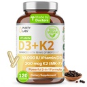 Vitamin D3 K2 10000 i.e., (250mcg) D3 + 200mcg K2 MK7 - Imunska podpora dopolnilo z bioperinom - dodatki za dnevno obrambo, kosti, mišice in kožo - 120 kapsul