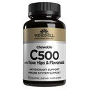 Naravni vitamini vetrnice Vitamin C 500 mg, z Rose HIPS in bioflavonoidi, Imunski booster, Antioksidant Podpora, Žvečljive tablete, Acerola Berry, 50 Tablete, 50 Serving