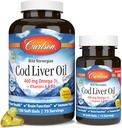 Carlson - Cod Jetrno olje Gems, 460 mg Omega-3s + vitamini A & D3, Divje ujet norveški arktični Cod Jetrno olje, Trajno pridobljene Nordic Fish Oil kapsule, Lemon, 180 Mehkužci