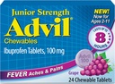 Advil Junior Jakost žvečljiva ibuprofen bolečina Reliever in znižanje zvišane telesne temperature, otroški ibuprofen za lajšanje bolečine, grozdje - 24 tablet