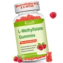 L-metilfolat 15 mg Gumies z metil B12, Folat dodatek za razpoloženje, zdravje možganov, imunske podpore, Raspberry Flavor, 60 Count