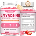 2 Pack L Tirozin Gumies, L-tirozin dopolnilo Gumies, L-teanine Gumies z vitaminom B6 D3, Fokus Gumies podpora spomin, energija, Mood za odrasle in otroke, Jagodna aroma, 120 Count