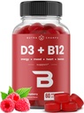NutraChamps Vitamin D3 & B12, Metil B12 Gummies za odrasle in otroke, Okrepljen z vitaminom D 3 & B9 Vitamin Folat, Naravna energija, Mood, Presnova & Fokus, Raspberry, 60 Gummies