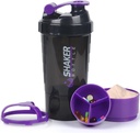 Steklenica za stresanje beljakovin,16 oz Pokal za stresanje beljakovin v prahu s shranjevanjem,Sports Steklenica za vodo,Nen Slip 3 Plast Twist Off 3oz pokali z tablete Tray Leak dokaz stresa steklenice za beljakovinske mešanice